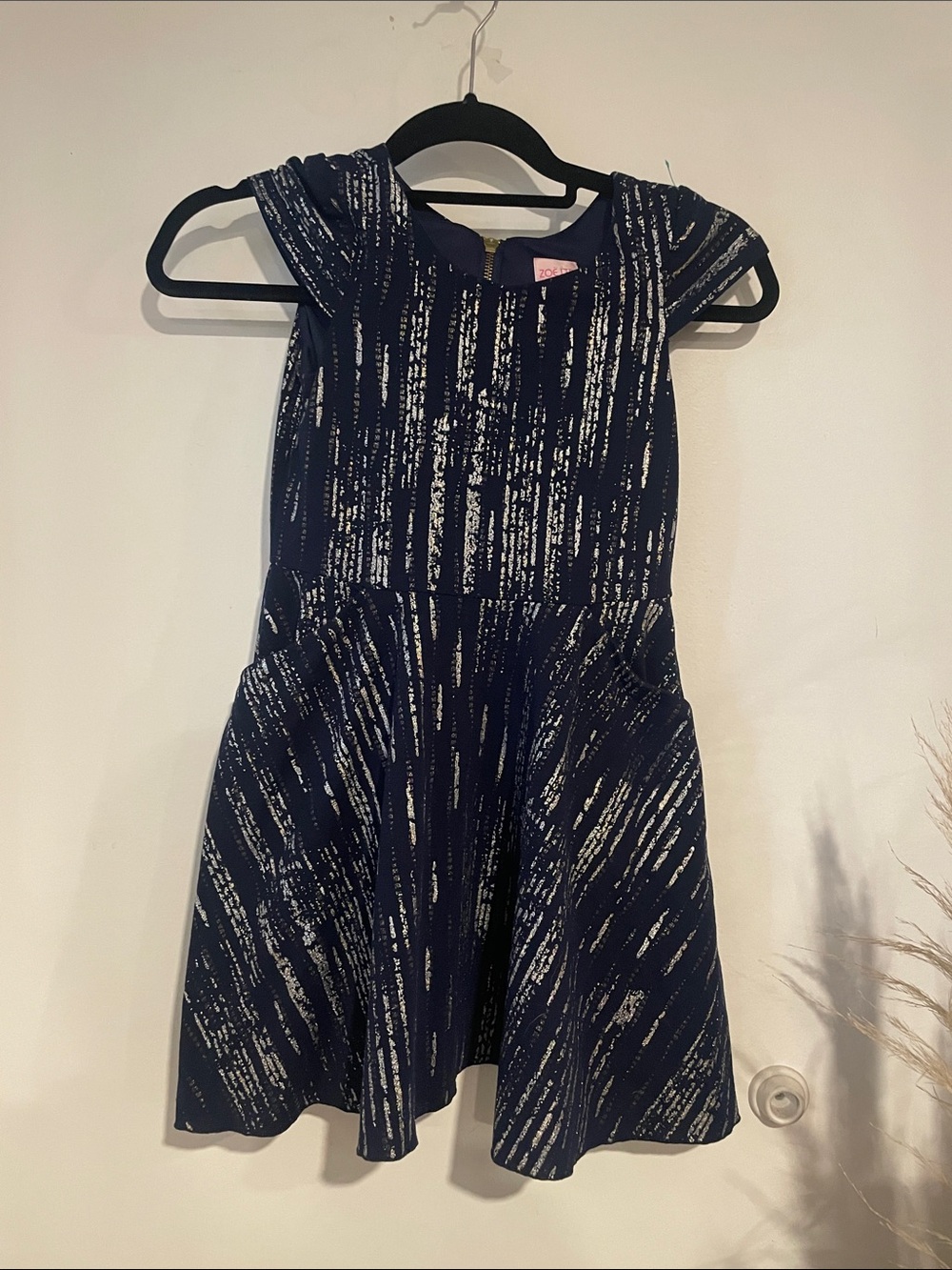 Zoe LTD Girls Navy Blue Sparkle Print Dress Sz 10 B139